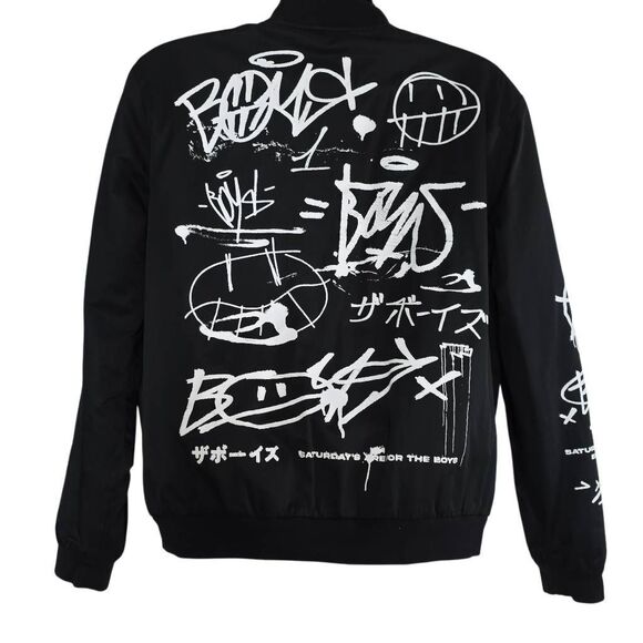 The Boys Mens Size XL Black White Saturdays for the Boys Button Up Bomber Jacket - Picture 4 of 8